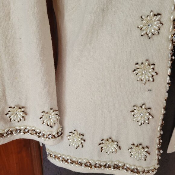Vintage Moda International XS Beaded Snowflake Cardigan Sweater Silk Wool - Picture 3 of 7